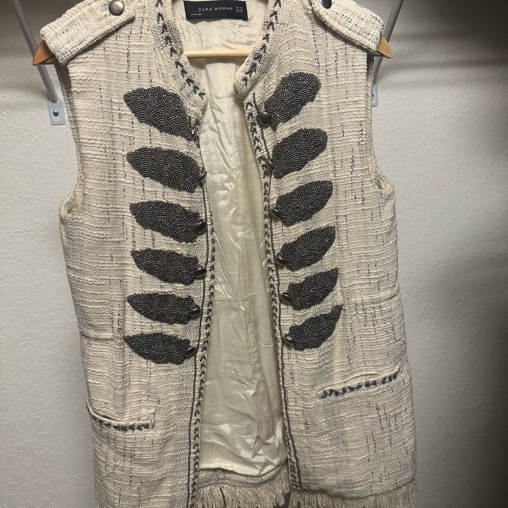 Zara Cream and Black Embellished Vest